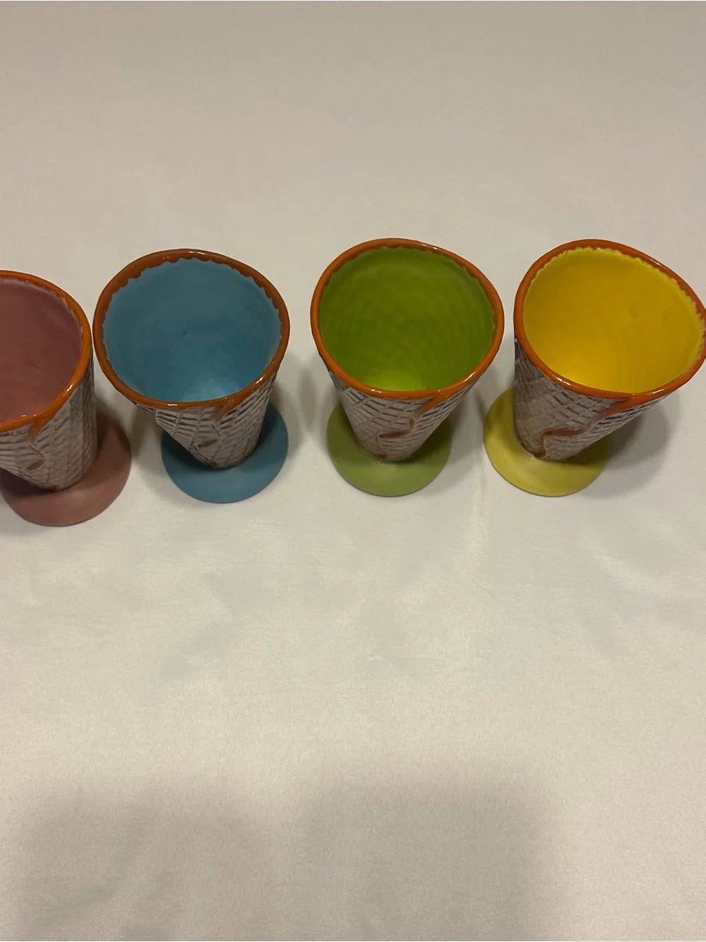 VintageHallmark Ceramic Ice Cream  waffle Cone l Set — Pink, Blue, Green, Yellow